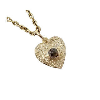 14k Gold Heart Pendant with Rustic Brown Diamond | Textured Heart Necklace - K Jewelry Accessories