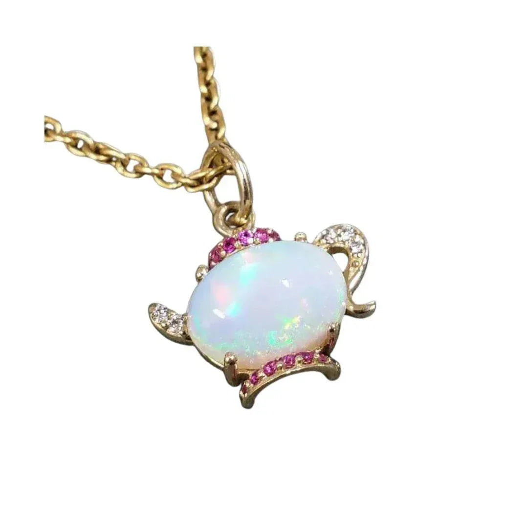 Opal Teapot Gold Pendant: Ruby & Diamond Accent Charm - K Jewelry Accessories