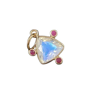 14k Gold Rainbow Moonstone and Ruby Pendant – Triangle Shape Handmade Jewelry - K Jewelry Accessories