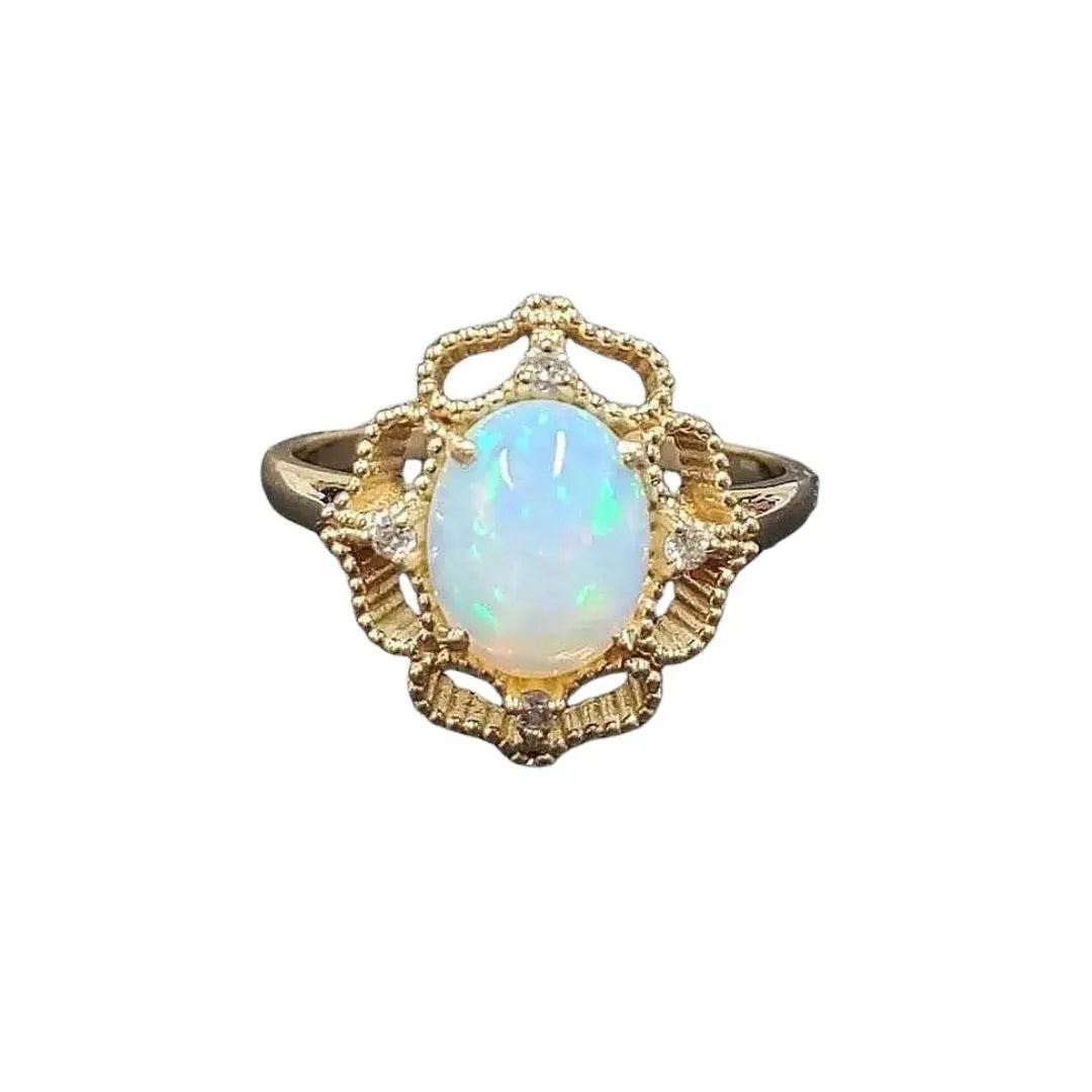 14k Gold Ethiopian Opal Ring with Diamonds: October Birthstone - K Jewelry Accessories