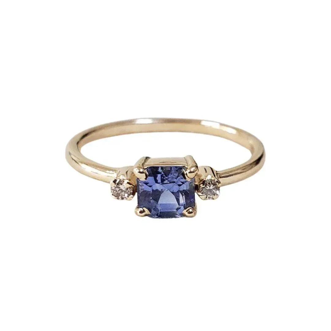 Princess Cut Tanzanite 14k Gold Ring with Diamond Accents - K Jewelry Accessories