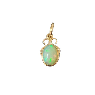 14k Gold Opal Pendant | Handmade Cabochon Necklace with Multi-Color Fire - K Jewelry Accessories