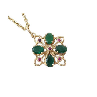 14k Gold Zambian Emerald & Ruby Pendant | Handmade Fine Jewelry Gift for Women - K Jewelry Accessories