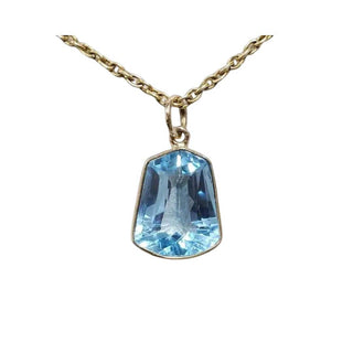 14k Gold Blue Topaz Pendant Necklace – Trapeze Cut December Birthstone Jewelry - K Jewelry Accessories