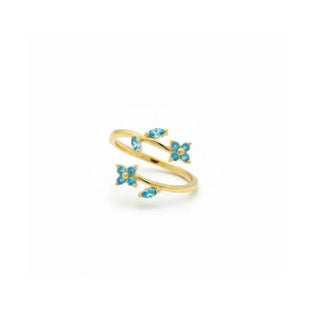 14k Gold Swiss Blue Topaz Wrap Ring, Floral Adjustable Ring - K Jewelry Accessories