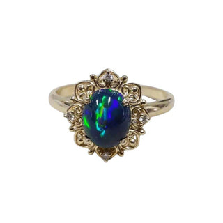 14k Gold Opal Ring: Green Blue Fire Gemstone, October Birthstone - K Jewelry Accessories