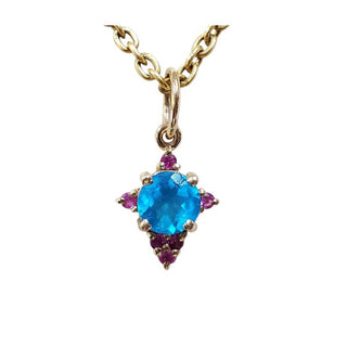 Handmade 14k Gold Apatite and Ruby Pendant: Round Gemstone Jewelry - K Jewelry Accessories