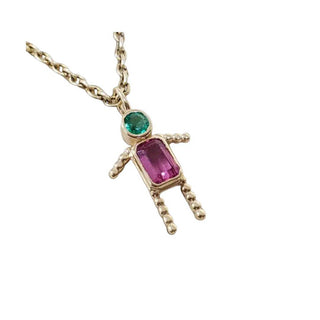 14k Gold Robot Pendant with Emerald Head & Rubellite Body,14k gold Rubellite Pendant - K Jewelry Accessories