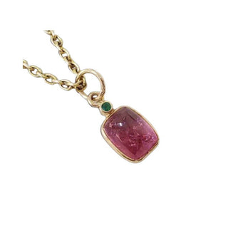 Tourmaline 14k Gold Pendant | Emerald Gemstone Cabochon Solid 14k Gold Pendant - K Jewelry Accessories