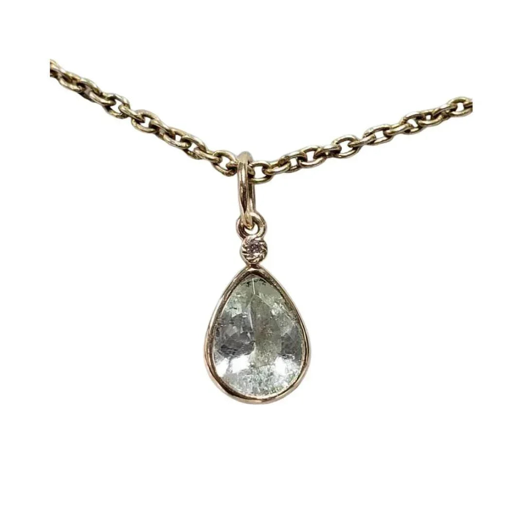 14k Gold Aquamarine Teardrop Pendant | Diamond Accent Charm - K Jewelry Accessories