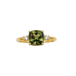 14k Gold Cushion Cut Tourmaline Ring with Diamonds - K Jewelry Accessories