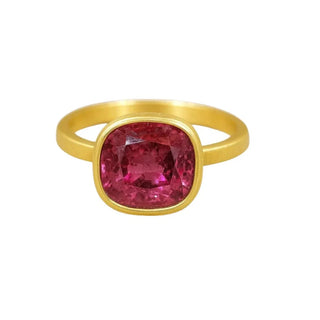 14k Gold Rubellite Tourmaline Ring • Cushion Cut, Bezel Set - K Jewelry Accessories