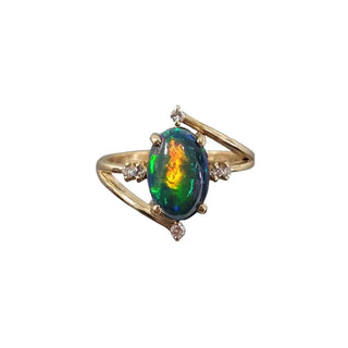 14k Gold Opal Ring • Fire Black Opal Diamond Ring - K Jewelry Accessories