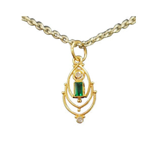 18k Gold Emerald & Diamond Pendant: Baguette Art Deco Necklace - K Jewelry Accessories
