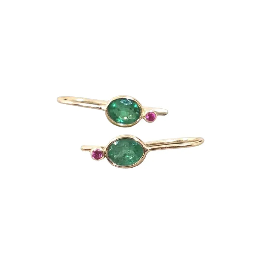 14k Gold Oval Zambian Emerald and Ruby Earring - K Jewelry Accessories