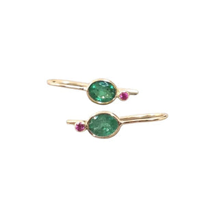 14k Gold Oval Zambian Emerald and Ruby Earring - K Jewelry Accessories