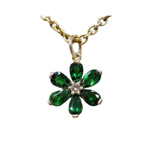 14k Gold Tsavorite Pendant: Pear Floral Diamond Cluster - K Jewelry Accessories