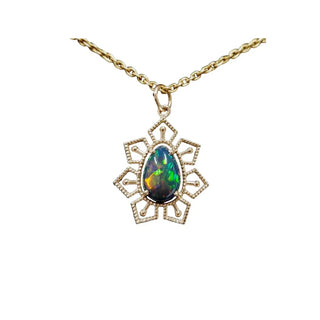 Black Opal Sunburst Pendant, 14k Gold Teardrop Fire Opal - K Jewelry Accessories