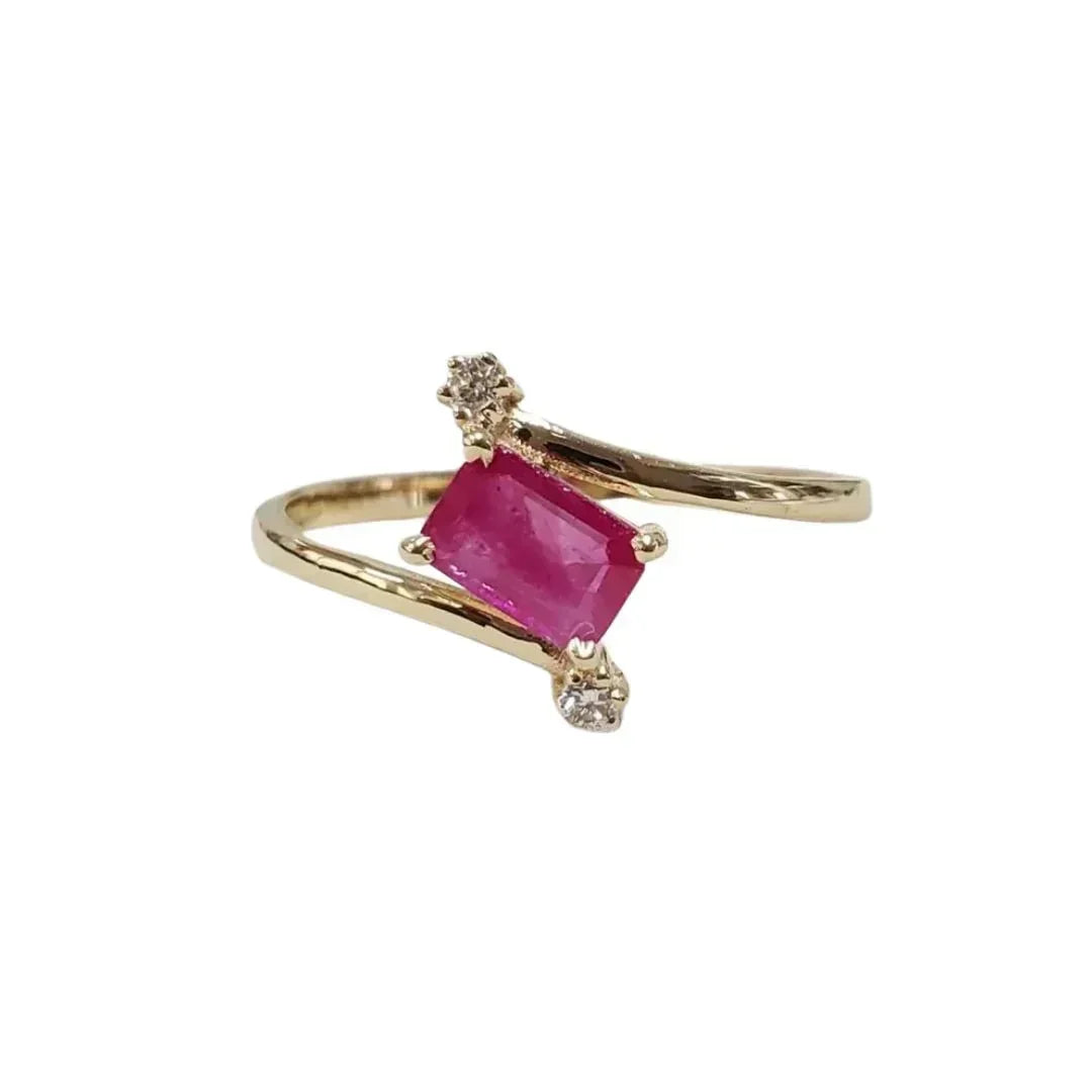 14k Gold Octagon Ruby Ring with Diamond Accents - K Jewelry Accessories