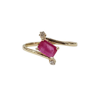 14k Gold Octagon Ruby Ring with Diamond Accents - K Jewelry Accessories