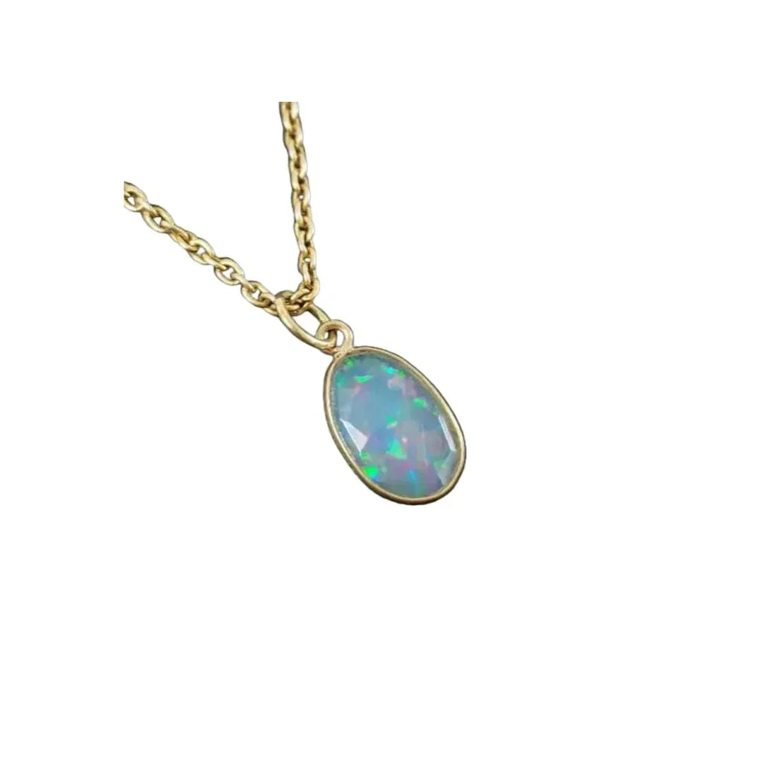 14k Gold Ethiopian Opal Pendant • Rose Cut Opal Necklace - K Jewelry Accessories