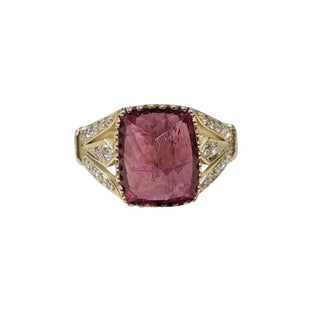 14k Gold Pink Tourmaline with Diamond Ring - K Jewelry Accessories