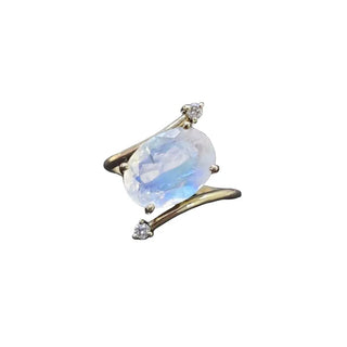 14k Gold Rainbow Moonstone Ring • Oval Moonstone Diamond Ring - K Jewelry Accessories