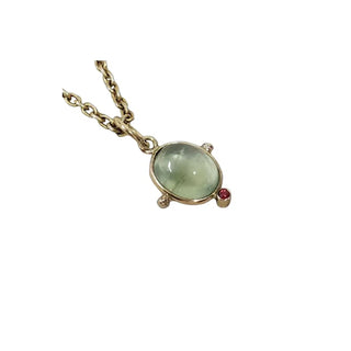 14k Gold Prehnite Pendant • Green Prehnite Cabochon Necklace - K Jewelry Accessories
