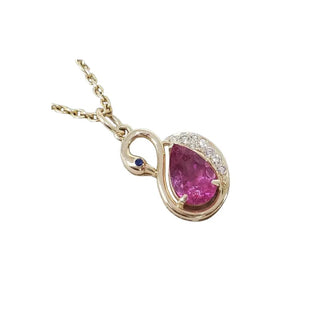 14k Gold Pink Tourmaline Pendant with Diamonds & Blue Sapphire - K Jewelry Accessories