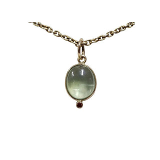 14k Gold Prehnite Pendant • Green Prehnite Cabochon Necklace - K Jewelry Accessories