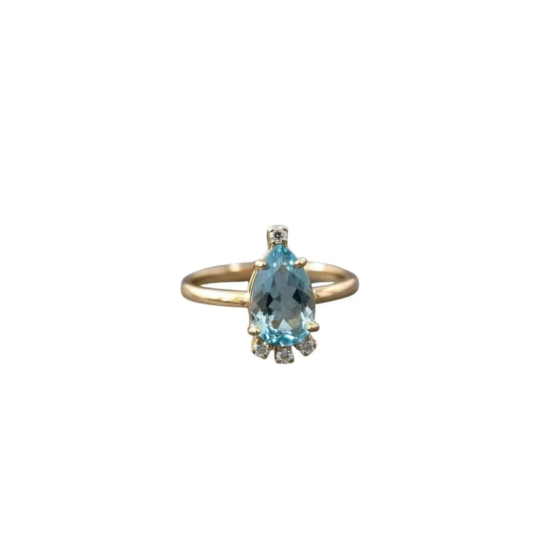 14k Gold Swiss Blue Topaz Ring, Pear Cut Topaz - K Jewelry Accessories