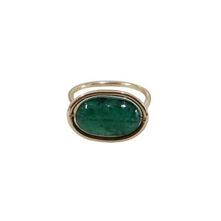 14k Gold Emerald Cabochon Ring • Natural Zambian Emerald