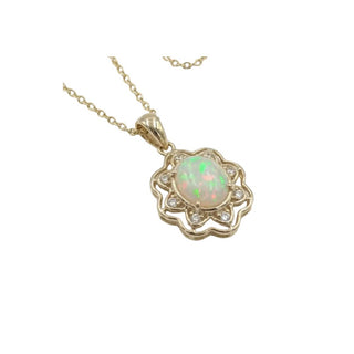 14k Gold Opal Diamond Pendant • Dainty Flower Halo Pendant