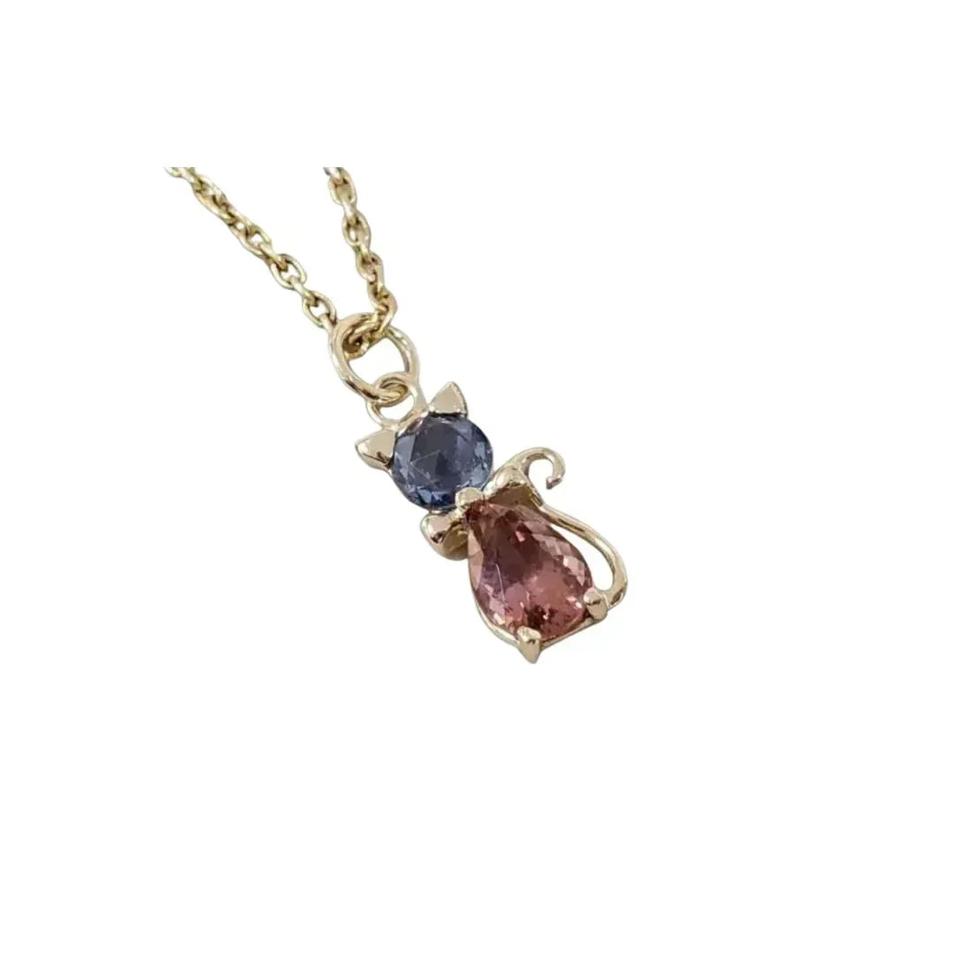 14k Gold Natural Blue Sapphire and Tourmaline Pendant - K Jewelry Accessories