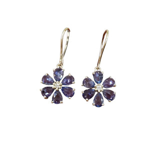 14k Gold Blue Sapphire Flower Earrings – Handmade Dangle Earrings