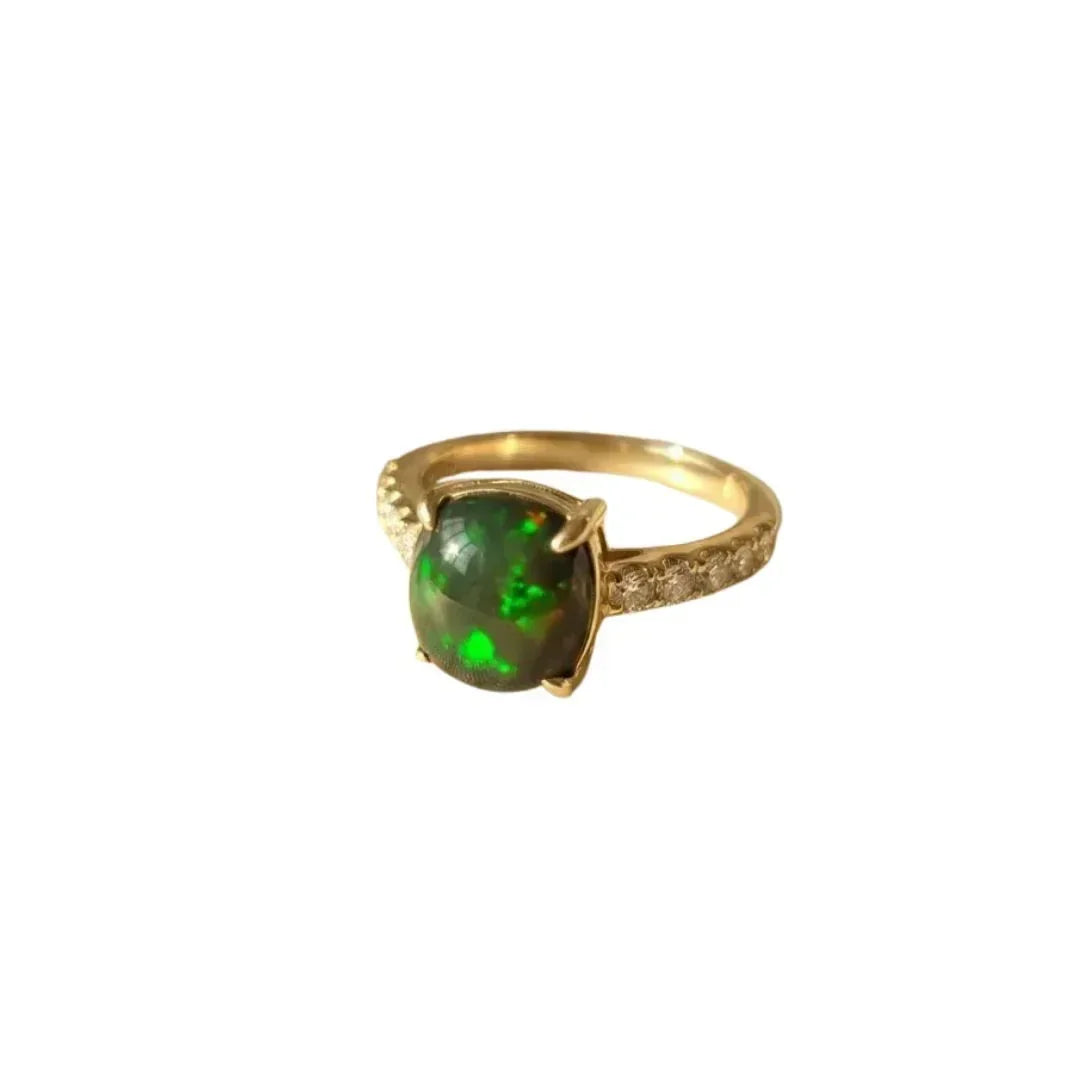 14K Gold Black Opal Diamond Ring • Cushion Cut Natural Black Opal - K Jewelry Accessories