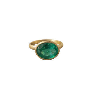18k Gold Emerald Oval Ring • Natural Emerald Ring