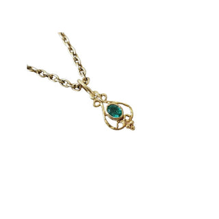 18k Gold Emerald Pendant • Natural Emerald Filigree Charm
