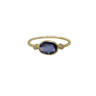 18k Gold Oval Blue Sapphire with Brilliant Cut Diamond Ring - K Jewelry Accessories
