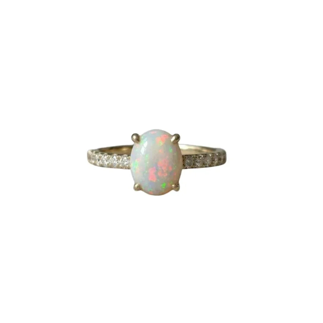 14k Gold Opal Diamond Ring • Oval Ethiopian Opal Gemstone - K Jewelry Accessories
