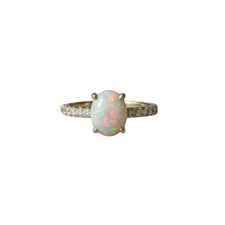 14k Gold Opal Diamond Ring • Oval Ethiopian Opal Gemstone