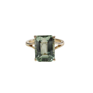 Natural Green Tourmaline 14k Gold Ring, Octagon Cut, AAA Grade
