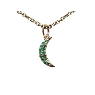 Emerald Crescent Moon Necklace • Solid 14k Gold Pendant
