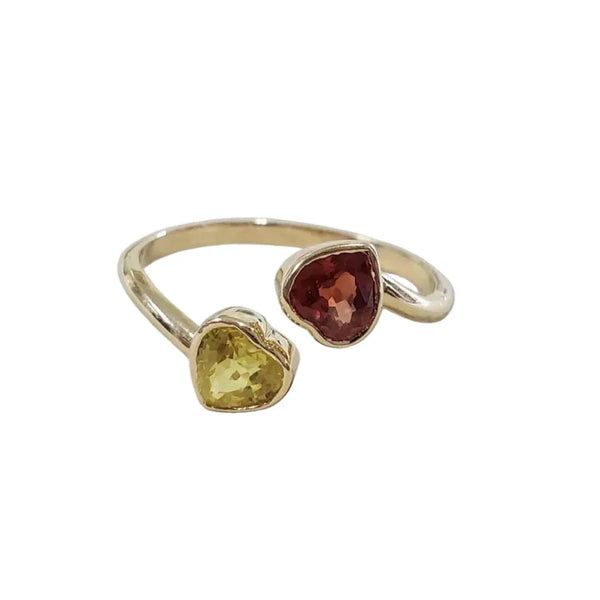 14k Gold Heart Shape Yellow and Orange Sapphire Ring - K Jewelry Accessories