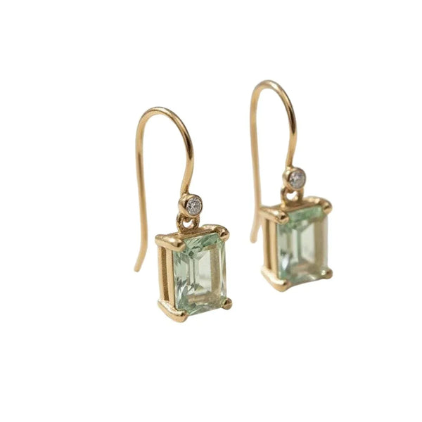 14k Gold Aquamarine Hook Earrings • Emerald Cut Dangle Earrings - K Jewelry Accessories