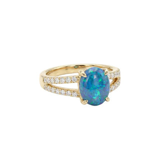 14K Solid Gold Australian Opal Diamond Ring | Natural Blue Opal Oval Ring - K Jewelry Accessories