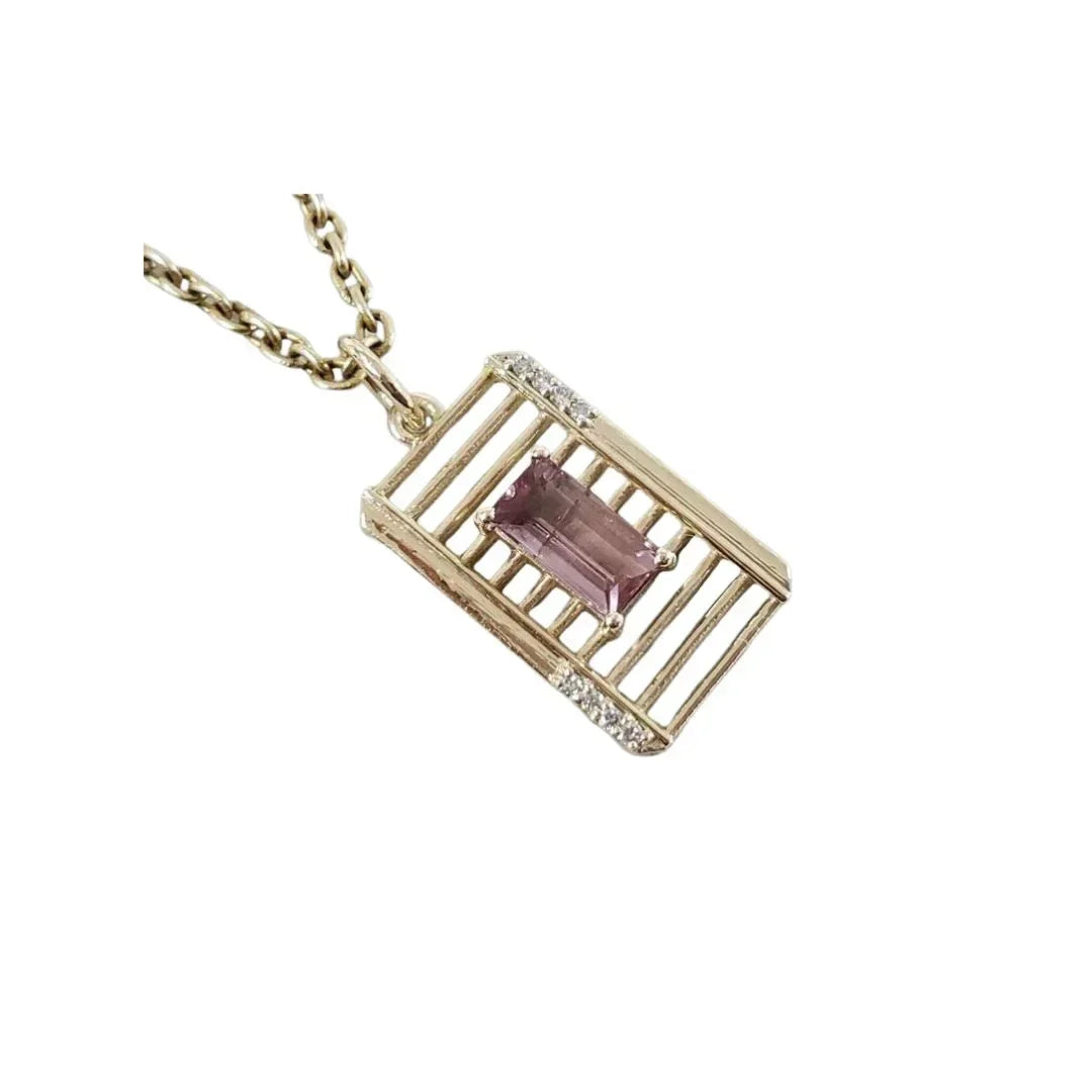 Ladder 14K Gold Pink Tourmaline Baguette Pendant with Diamond Accents - K Jewelry Accessories