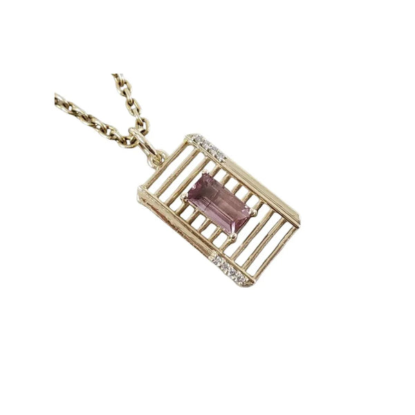 Ladder 14K Gold Pink Tourmaline Baguette Pendant with Diamond Accents - K Jewelry Accessories