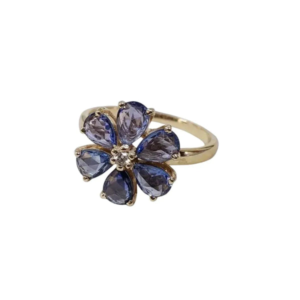 Floral Blue Sapphire Ring in 14k Gold – Natural Gemstone Petals - K Jewelry Accessories