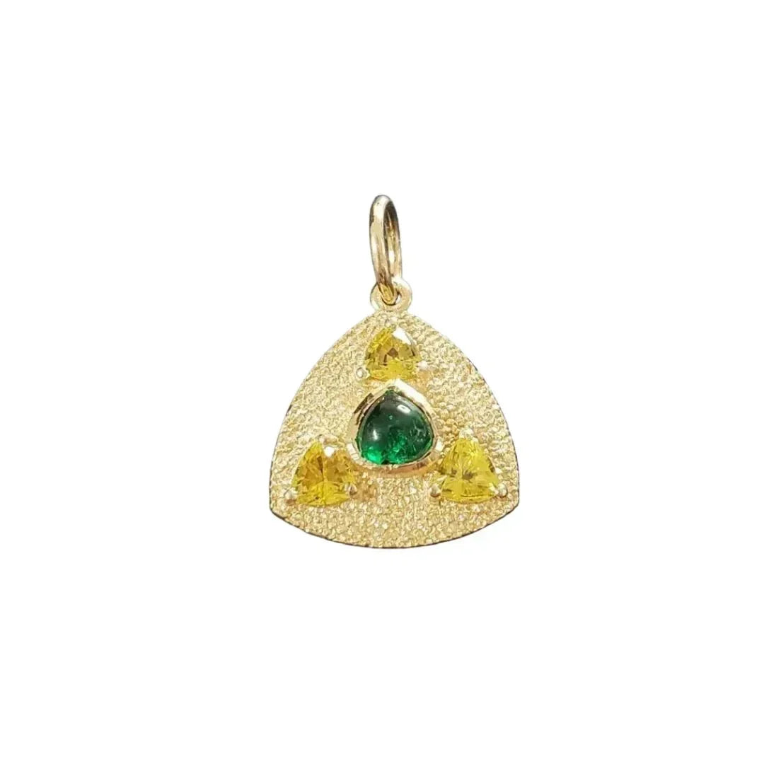 14k Gold Emerald & Yellow Sapphire Pendant • Cabochon Emerald - K Jewelry Accessories